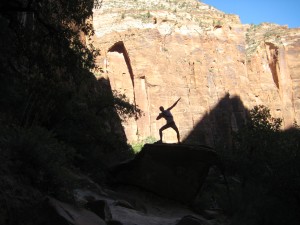Shadow Man striking a pose on rock