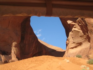 A natural bridge in Monument Valley