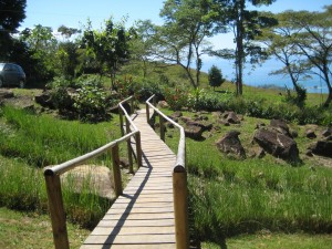 Wooden walkway to La Tierra Divina with ocean view