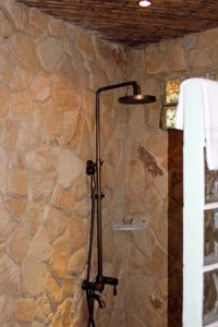 The shower in our cabina built from local stone