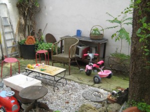 Family's patio area in courtyard